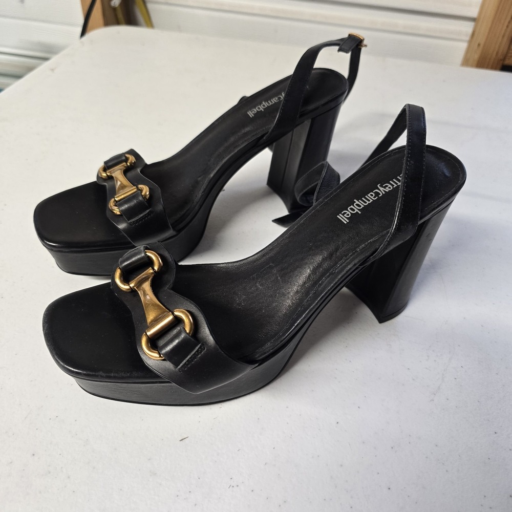 Jeffrey Campbell  Ankle‎ Strap Block heel Sandal  In Black Leather Sz 8.5